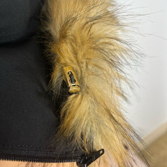 Bebe hood coat faux fur zip on parka jacket hood winter gold hardware black cute main image 6